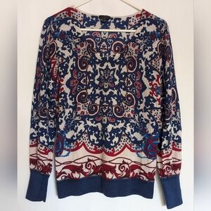 Talbots Large 100% Wool Blue Red Sweater Bled Color Thermals